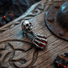 Přívěsek chirurgická ocel lebka - Skull ball hand RED