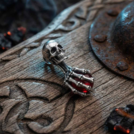 Přívěsek chirurgická ocel lebka - Skull ball hand RED  