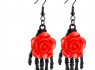 Náušnice chirurgická ocel Ruce kostlivce - Red Rose on Skeletal Hand  