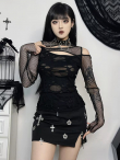 Dámský gothic top SLIM MESH HOLE LONG  