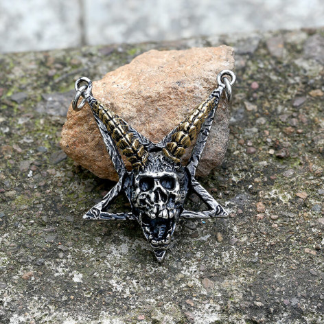 Přívěsek chirurgická ocel Baphomet Horned Skull Pentagram BRONZE  