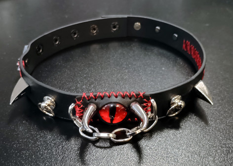 Obojek/choker s hroty RED EVIL EYE  