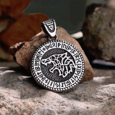 Přívěsek chirurgická ocel VIKING Nordic Direwolf Runes