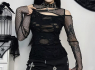 Dámský gothic top SLIM MESH HOLE LONG  