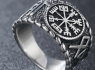 OCELOVÝ PRSTEN VIKING VEGVISIR AND RUNES - SILVER  