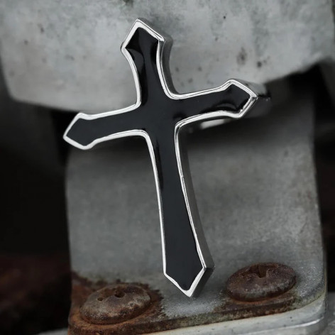 OCELOVÝ PRSTEN SABBATH BLACK CROSS  