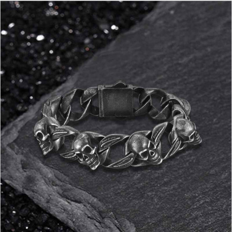Náramek s lebkou nerezová ocel Hip Skull Black  