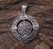 Přívěsek chirurgická ocel Vegvisir Viking Runes Rotatable 