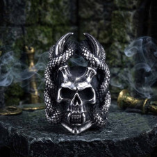 OCELOVÝ PRSTEN LEBKA Snake Wrapped Horn Skull