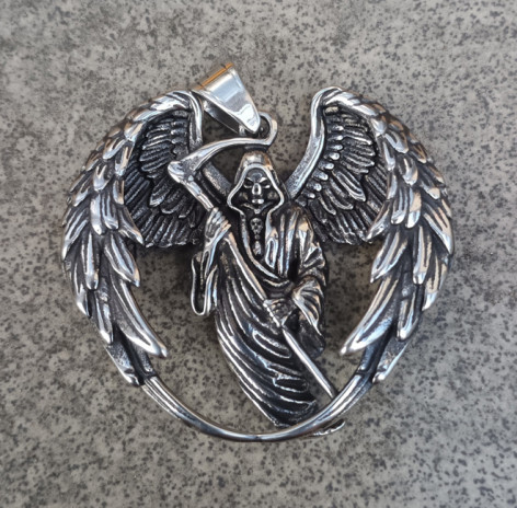 Přívěsek chirurgická ocel lebka WINGED GRIM RIPPER  