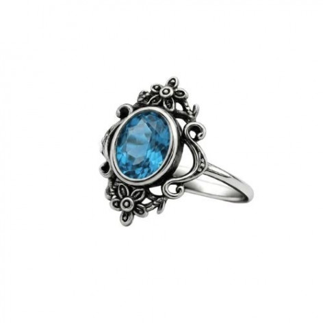 Prsten chirurgická ocel Blue Topaz Flowers  