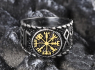 OCELOVÝ PRSTEN VIKING VEGVISIR AND RUNES - GOLD  