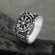 OCELOVÝ PRSTEN VIKING VEGVISIR AND RUNES - SILVER  