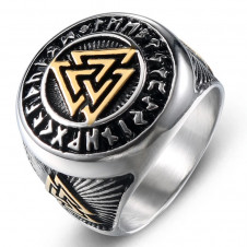 OCELOVÝ PRSTEN VIKING Runes Valknut Triangle Bronze