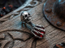 Přívěsek chirurgická ocel lebka - Skull ball hand RED Přívěsek chirurgická ocel lebka - Skull ball hand RED
