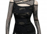 Dámský gothic top SLIM MESH HOLE LONG  