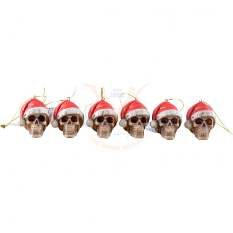 Vánoční ozdoby lebka Santa skull - sada 6 kusů  