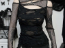 Dámský gothic top SLIM MESH HOLE LONG  
