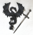 Dekorace na zeď Drak s mečem Poly silver dragon wall  