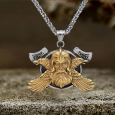 Přívěsek chirurgická ocel VIKING Axe Odin Raven