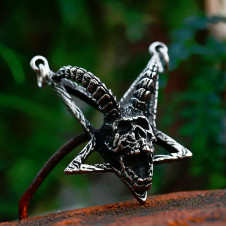 Přívěsek chirurgická ocel Baphomet Horned Skull Pentagram SILVER