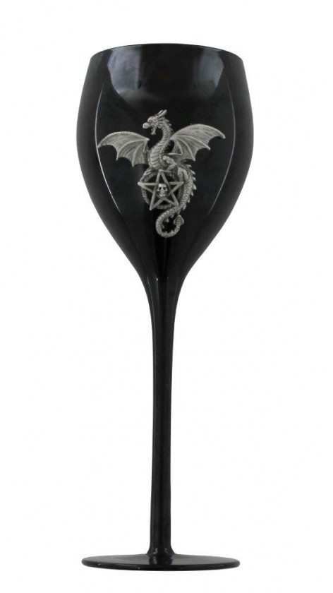 Sklenice s drakem Black Wine Glass - Dragon pentagram  